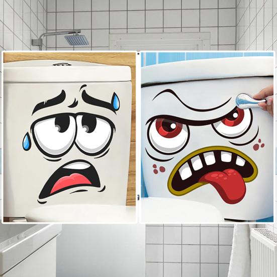 Funny Expression Toilet Sticker Humorous Toilet Seat Cover Sticker Self Adhesive Expressive Face Toilet Lid Decal for Bathroom Washroom Wall Decor