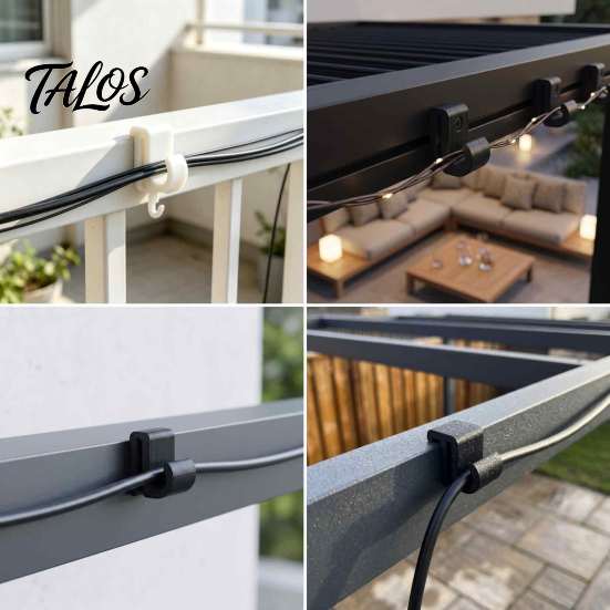 Firm Locking Wire Holders Pergola Cable Clip, Outdoor Light Organizer Hook for 3-8mm Strings, Tool-Free Snap-On No Drill String Clips Install,