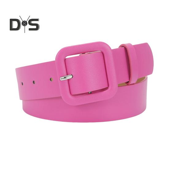 Women Belt Multi Holes Adjustable Length Square Buckle Faux Leather Waistband Jeans Dress Coats Candy Color Belt