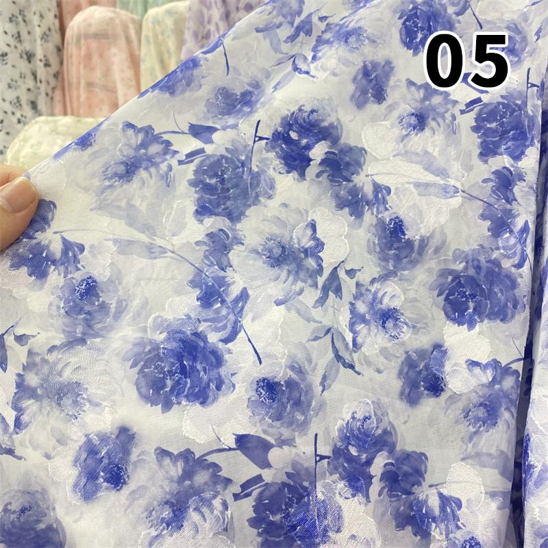 Nowa Tkanina Szyfonowa Miękka Półprzezroczysta Lekka Oddychająca Styl Chiński Żakard Kwiatowy na Sukienki DIY Koszule Przeciwsłoneczne