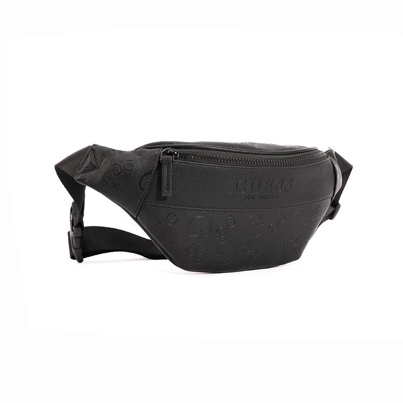 New GUESS Synthetic Leather One Shoulder Crossbody Fanny Pack Sling Bag Regular Men's Black/Dark Gray GSPLD882994BLA