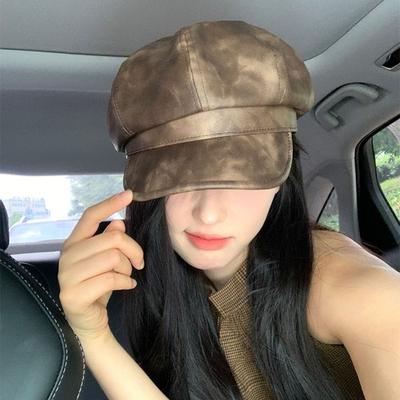 Autumn Winter Pu Leather Beret Casual Painter Hat Fashion Artist Cap  Women