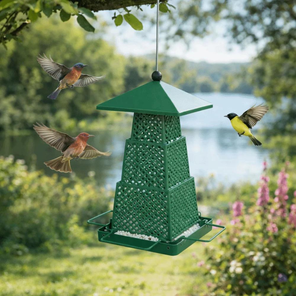 Windproof Wild Bird Feeder Large Capacity Folding Bird Food Dispenser with Hang Rope Multi-purpose Bird Feeding Station Tree