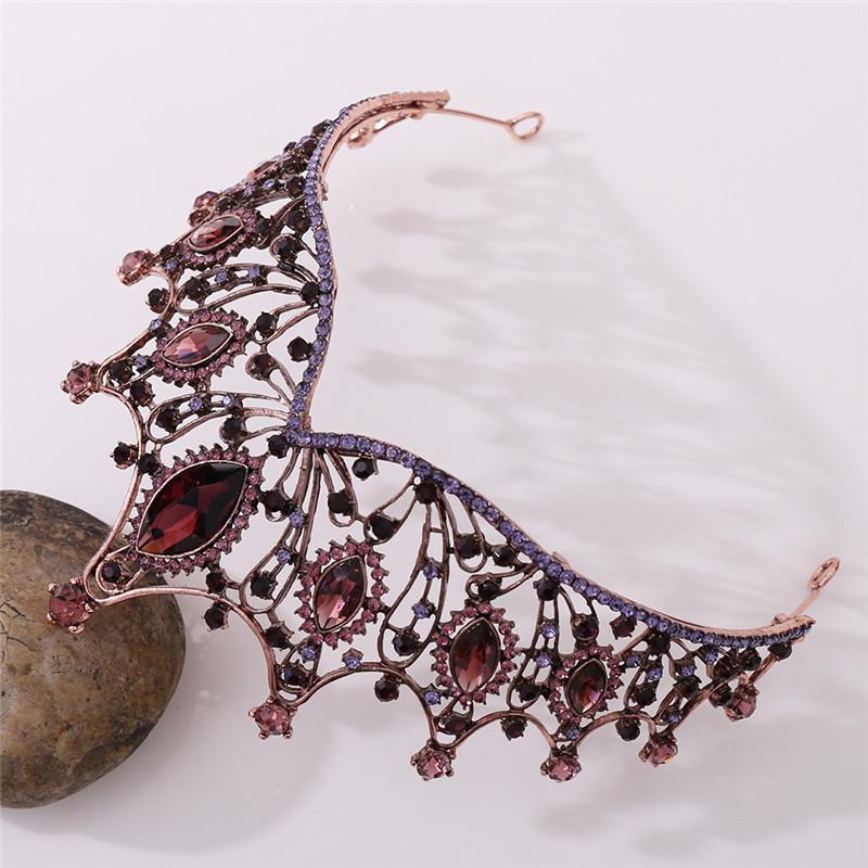 Nádherné fialové křišťálové královské královské tiáry a korunky soutěžní plesové princeznovské svatební vlasové šperky doplňky do vlasů