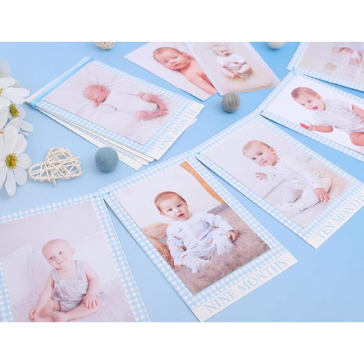 Newborn 1 To 12 Months Milestone Decorations - Simple Blue Monthly Banner, First Year Photos Hanging Banner, Boys One Birthday Decor (BLUE)