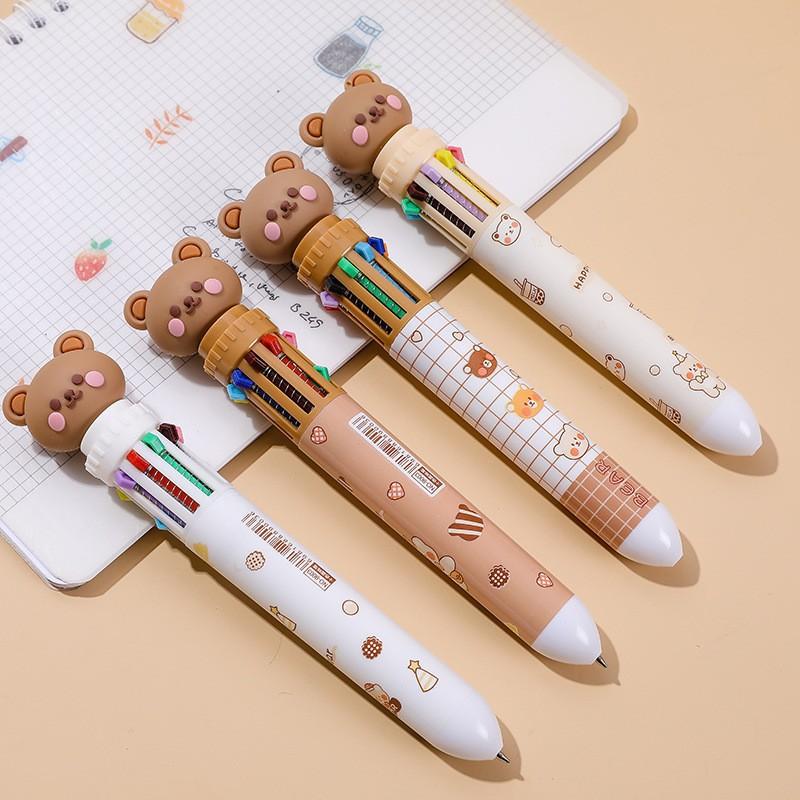 2Pcs 10 Colors Ballpoint Pen Cartoon Bear 0.7mm Colorful Ink Neutral Pen School Office Supplies Stationery Ballpoint Pen