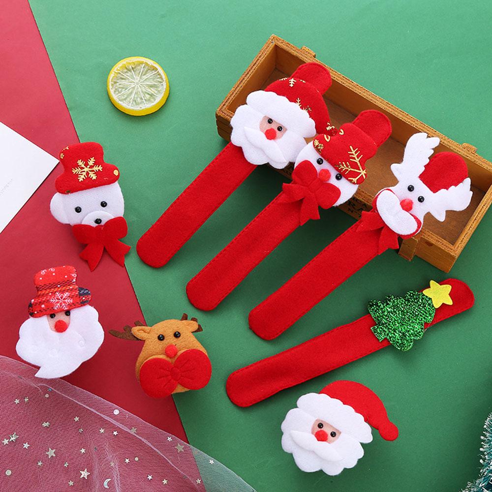 6pcs Christmas Clap Bracelets Xmas Slap Bands Santa Claus Snowman Reindeer Bear Xmas Decorations Party Favors Gifts