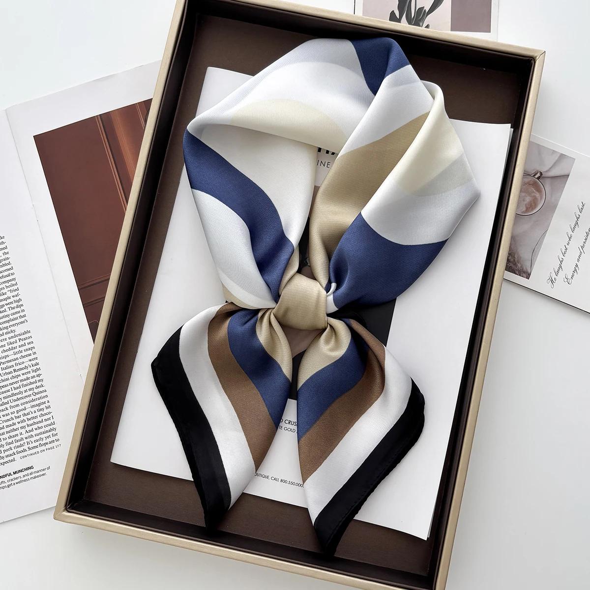 

Luxury 2025 Satin Print Hair Scarf Women Kerchief Neck Tie Hand Wrist Foulard Shawl Wraps Head Hijab Bandana Echarpe 70x70CM