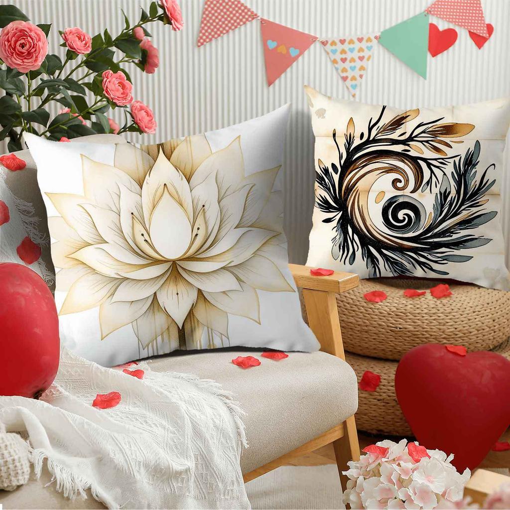 Elegant Lotus Buddha Statue Pattern Printing Pillow Cover Short Plush Suitable Living Rooms Bedrooms Sofas Throw Cushion Cover