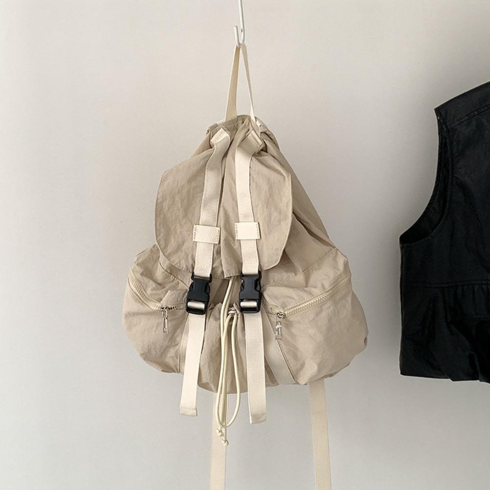 Solid Color Ruched Shoulder Bags Light Weight Student Schoolbag Drawsting Backpacks  Men Women