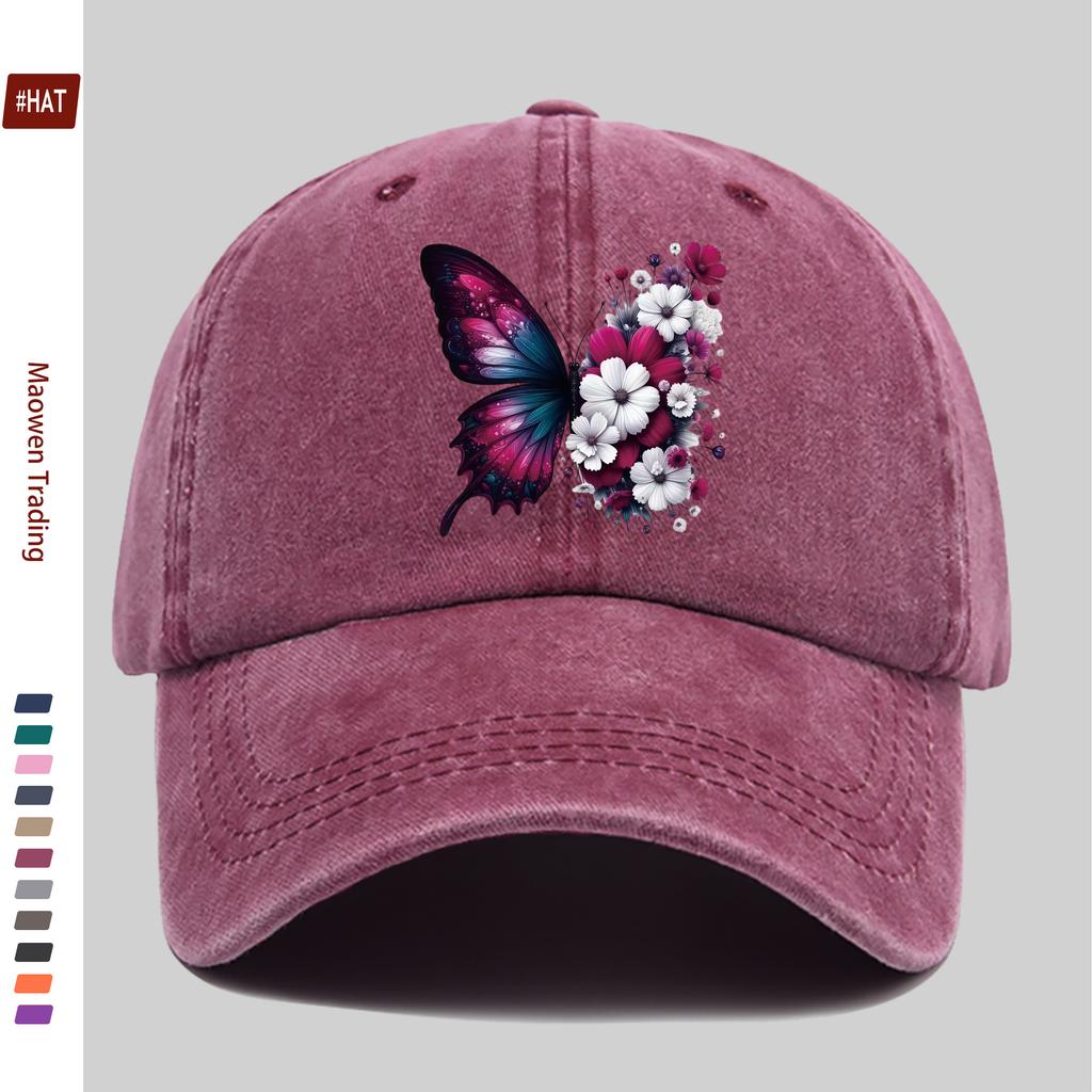pc Women Vintage Trucker Dad Hat with Butterfly Floral Print Adjustable Buckle Closure Lightweight Baseball Cap Suitable