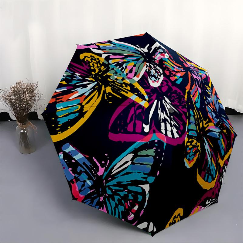 1pc Butterfly Print Automatic Umbrella - 8-Rib Durable Frame, Portable Fashion Accessory & Holiday Gift yy251117122