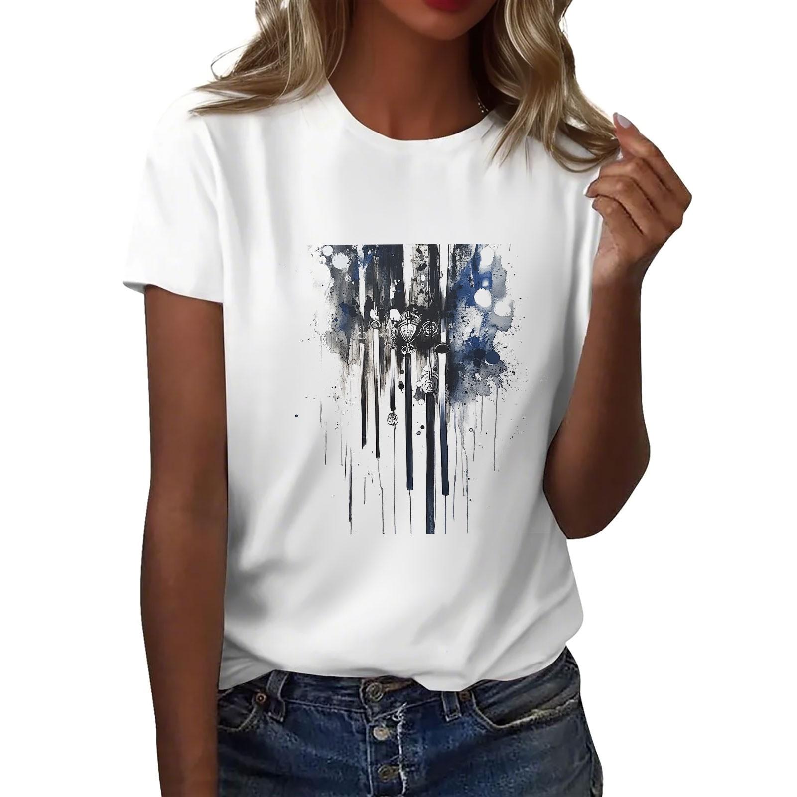 

Женская повседневная футболка с круглым вырезом и короткими рукавами с принтом S