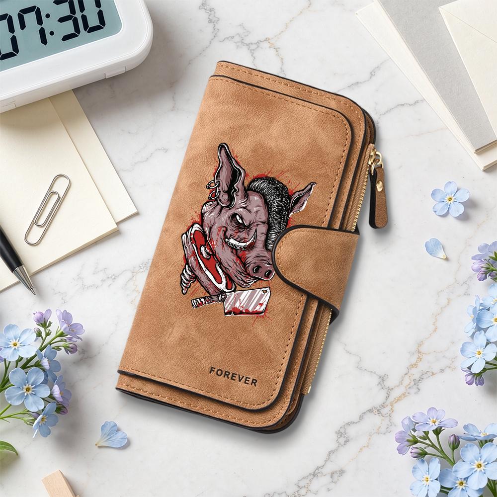Gothic Boar Pattern Long Wallet Forever Design Fashionable Multi Card Slot Purse