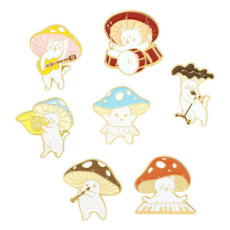 Adorable Cartoon Mushroom Band Guitar Design Brooch Unique Alloy Accessory For All