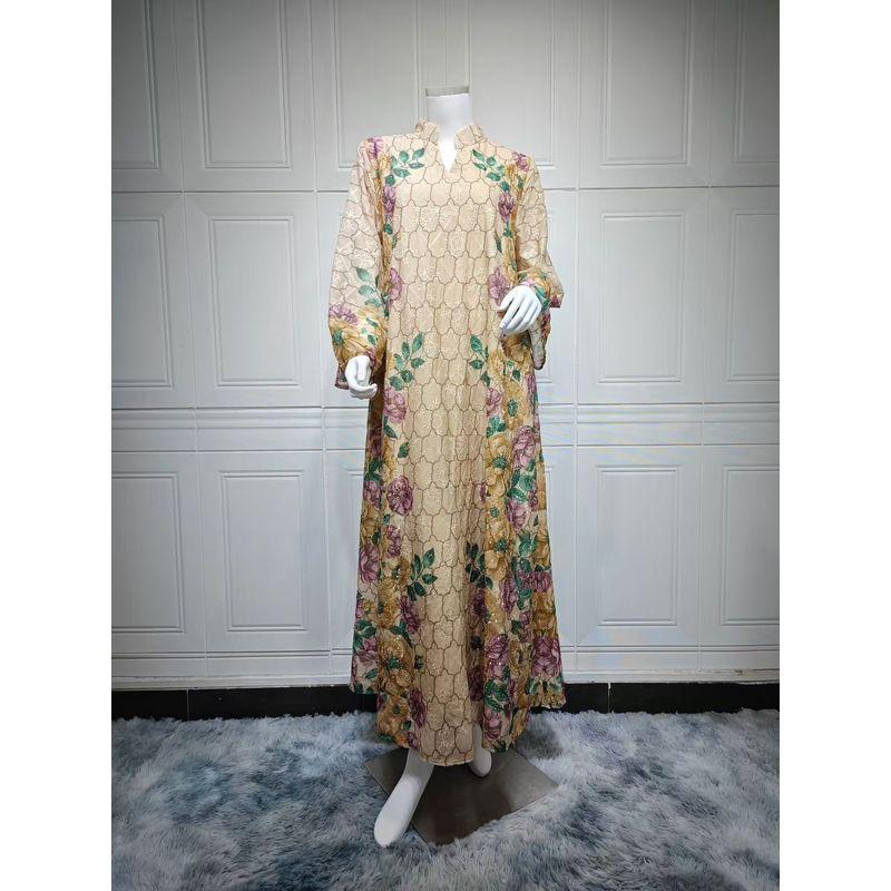 New Middle East Fashion Print Embroidered Robe Dress Printed Embroidered Robe Dress