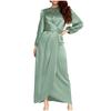 Women's Fashion Solid Color  Long Sleeve Satin Soft Waist And  Dress