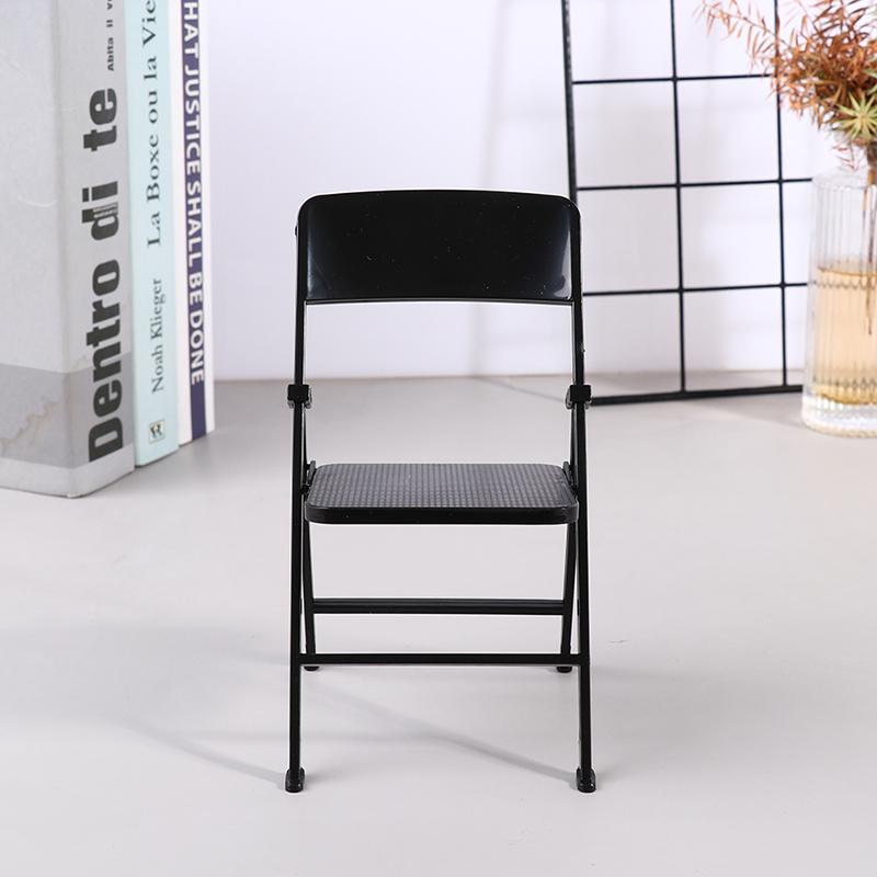 Black Painted Metal Folding Chair 1:6 Scale Dolls House Miniature Accessories