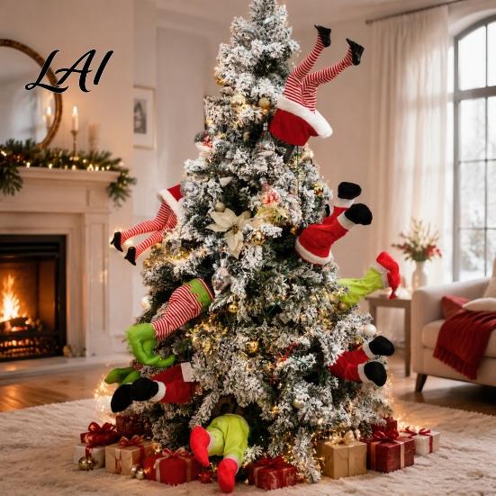 Festive Shaking Leg Decor Christmas Elf Decoration Electric Santa Claus Xmas Tree Party Ornament for Tree cHalf Body Ormament Funny