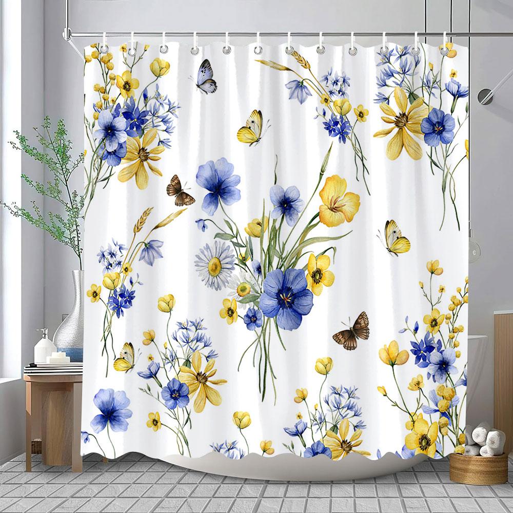 Tropische Grüne Blätter Pflanze auf Weißem Hintergrund Geruchslose Duschvorhänge für Badezimmerduschen und Badewannendekor mit Haken