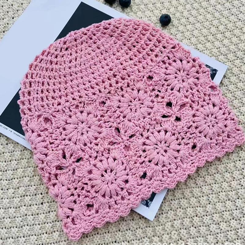 Women'S Solid Color Crochet Hollow Knitted Hat Summer  Vintage Beanie