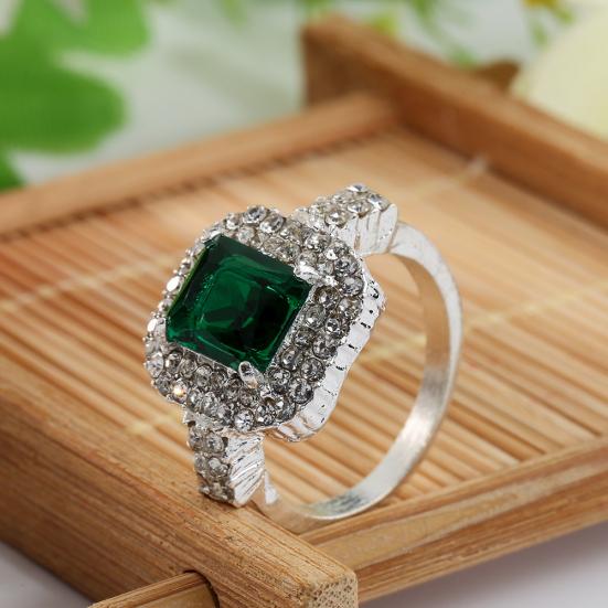 Women's Green Zircon Silver Plated Ring Fashion Wedding Bague Jewelry Gift