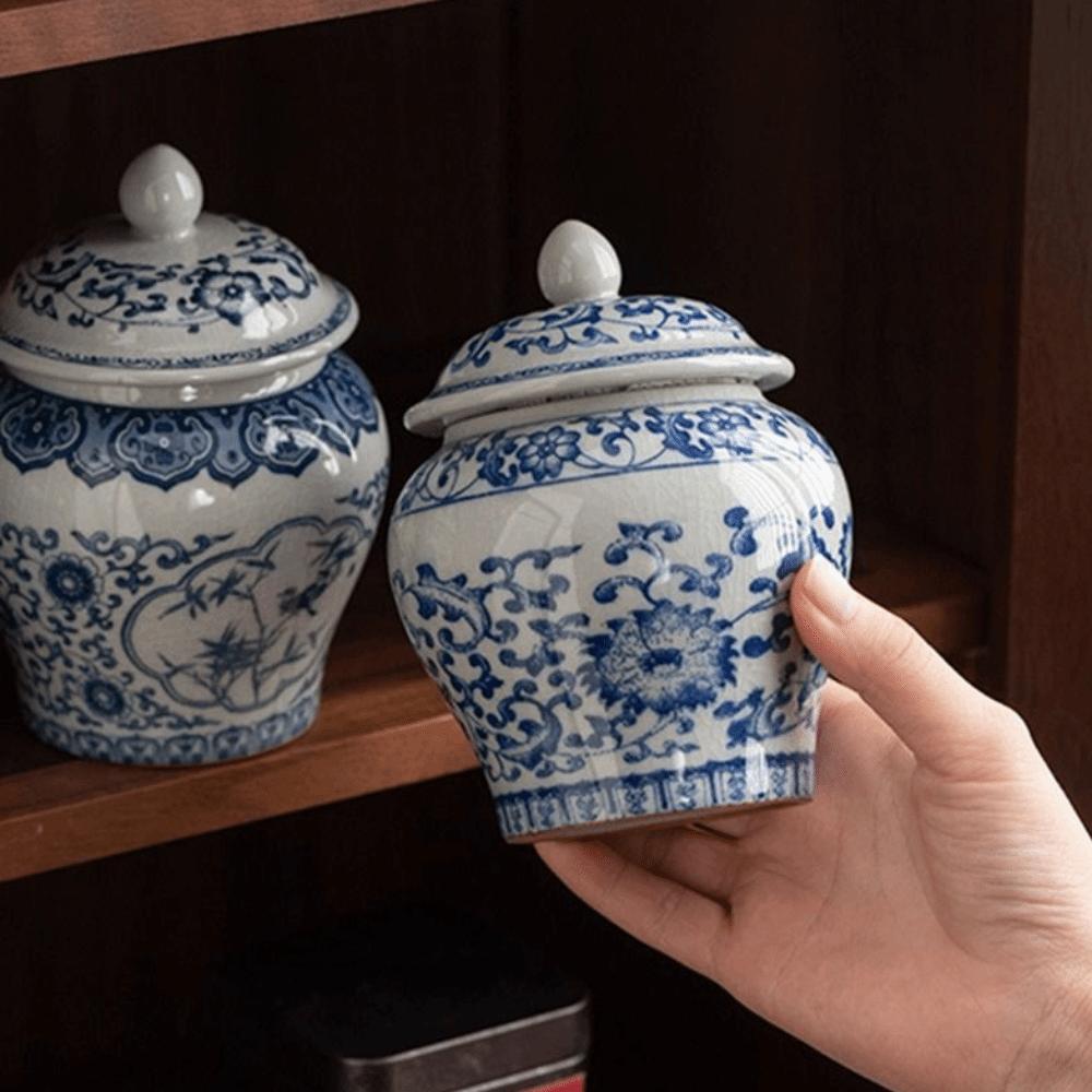 Chinese Style Ceramic Tea Jar with Sealed Lid Food Storage Container  Kitchen Pantry Holder