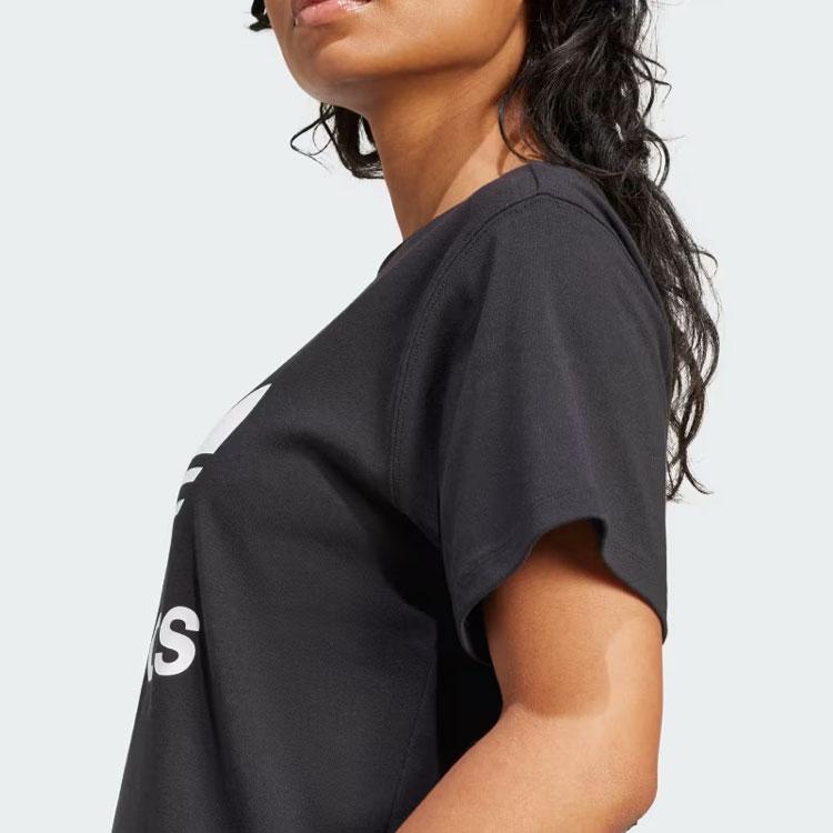 Adidas Originals Letter Logo Print Round Neck Short Sleeve Drop Shoulder T-Shirt Women Tops Black IR9533