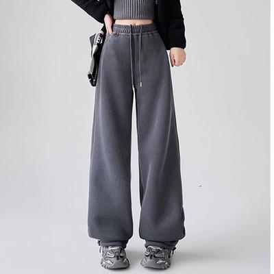 Autumn Winter Thick Warm Women Long Pants New Fashion Elegant High Waist Casual Drawstring Sweatpants Female Solid Color Wide Leg Pants Trousers 2398