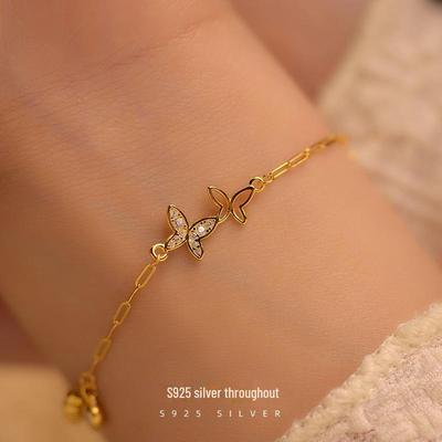 Banyan Tree S925 Silver Butterfly & Flower Bracelet - Women's Light Luxury Summer Jewelry