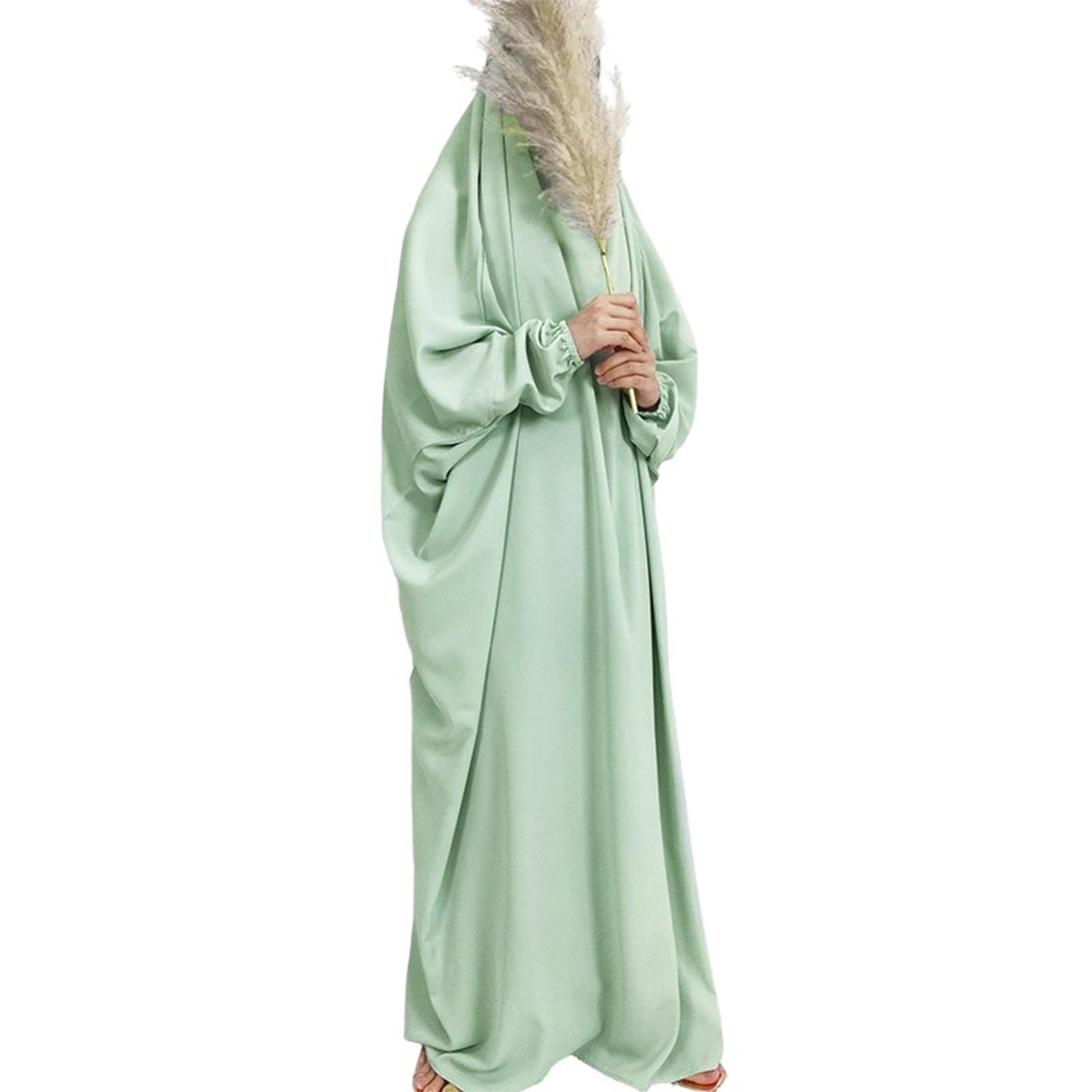 

Длинные платья мусульманских женщин больших размеров, однотонные повседневные платья с капюшоном, платья с длинным рукавом One Size светло-зеленый