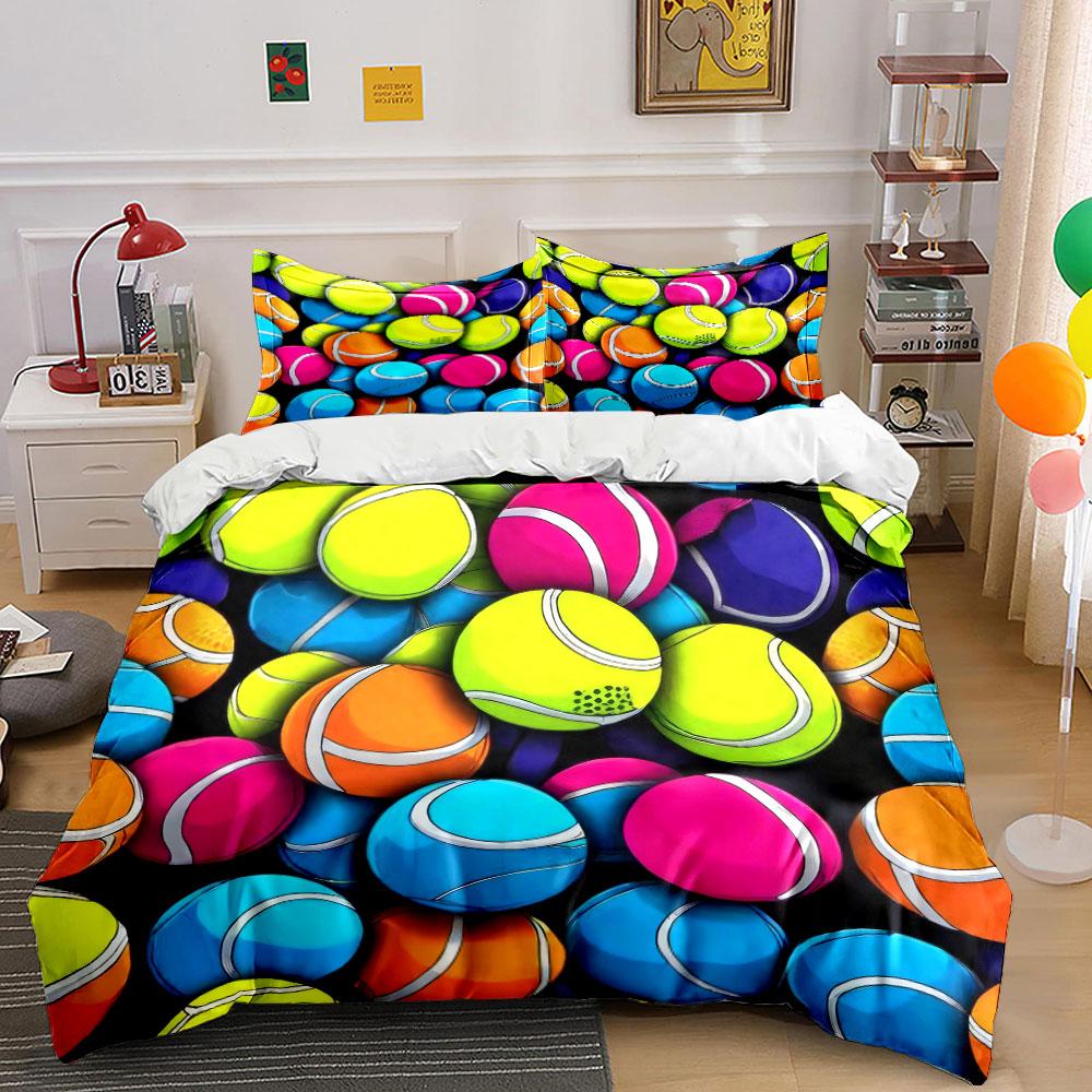 Colorful Tennis Balls Set Soft Skin-Friendly Bedding Set Includes 1 Duvet Cover And 2 Pillowcase Gift