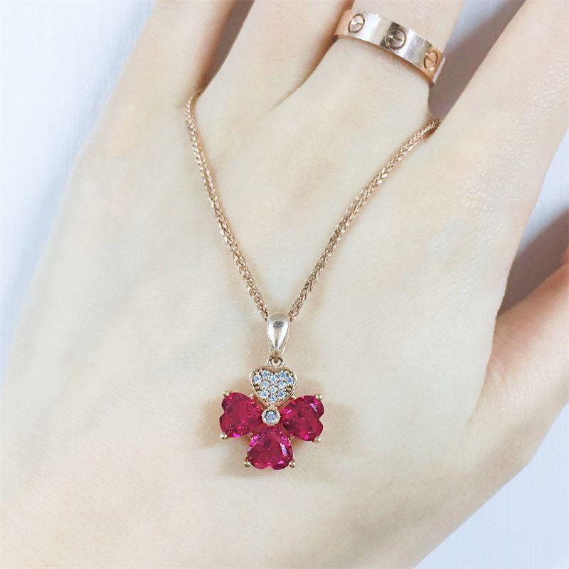 Gold Purple Gold Lucky Grass Pendant Rose Gold Plated Redstone Flower Clavicle Chain Jewelry