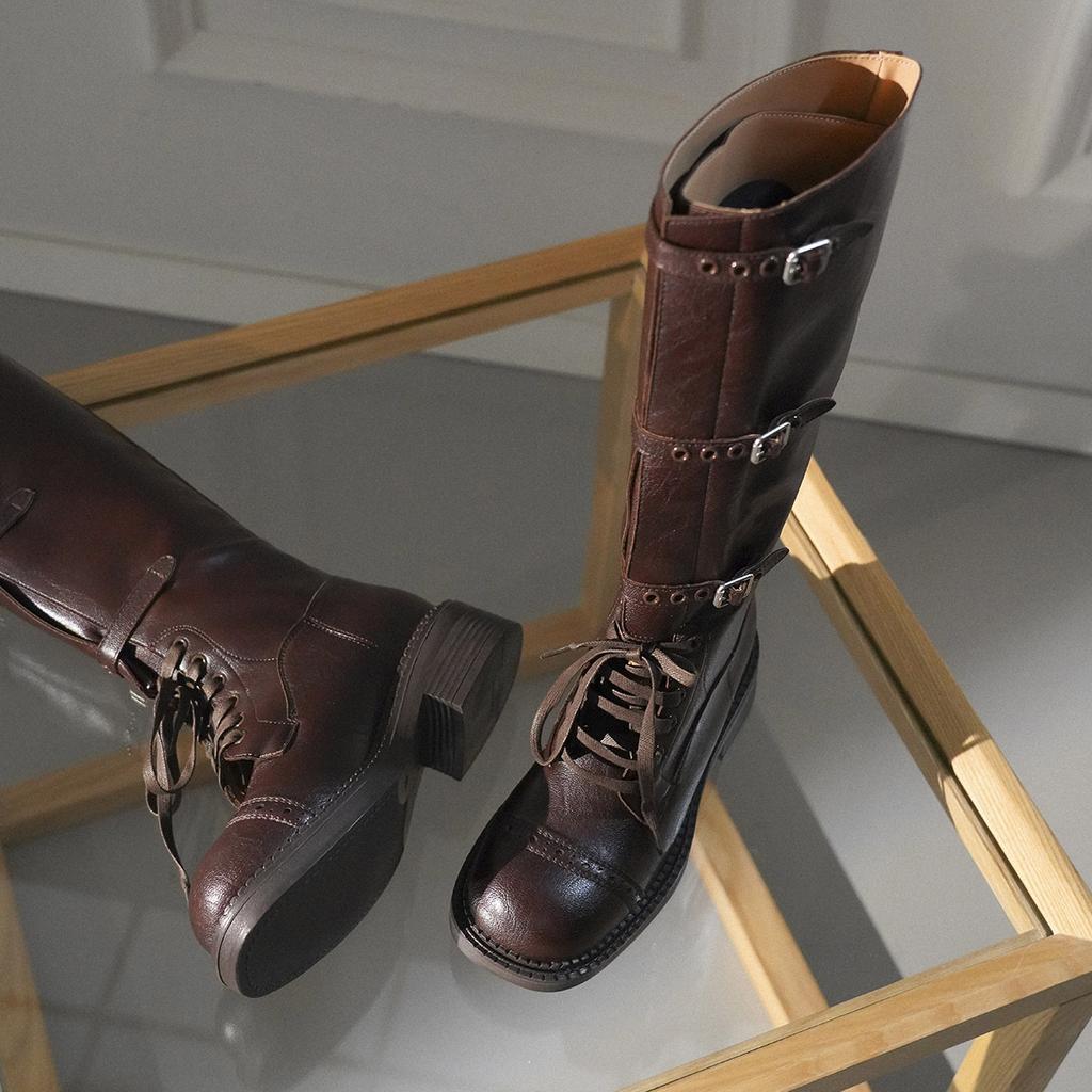 Sheepskin Version~ Retro But Knee Boots Women's Thick Heel Knight Western Cowboy Boots Show Legs Thin Fashion Boots