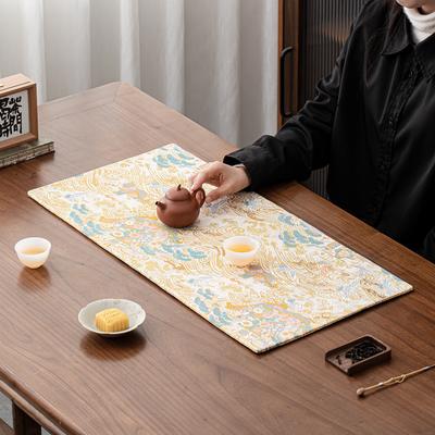 Light Luxury Double-sided Dry Tea Mat Retro Chinese Style Brocade Woven Embroidery Tea Table Mat Advanced Zen Tea Ceremony Pad