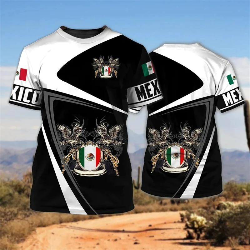 3D-gedrucktes Mexiko-Flaggen-T-Shirt für Herren, T-Shirts mit Adler-Grafik, Sommer, Freizeit, Streetwear, übergroße Sport-T-Shirts, Rundhals-Oberteile