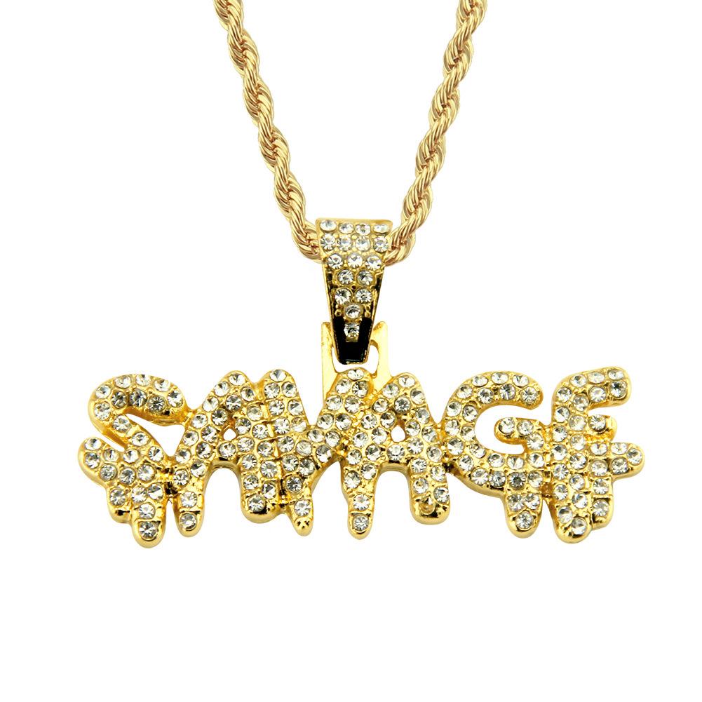 

SAVAGE Diamond-Studded Letter Pendant Necklace - Men s Trendy Hip-Hop Style