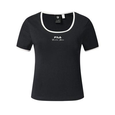 Fitted Stretch Knit Short Sleeve Tennis T-Shirt Women Tops A11W623124F-NV