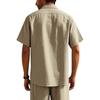Summer Solid Color Linen Men's Shirt Turn-Down Collar Short Sleeve Tops Men's Loose Pocket Button Cardigan Casual Shirt