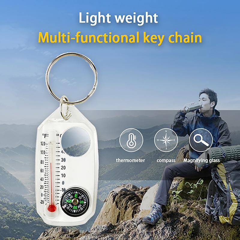 Mini Outdoor Mountaineering Keychain with Thermometer Compass Pointer Buckle Key Hook And Carabiners for Camping