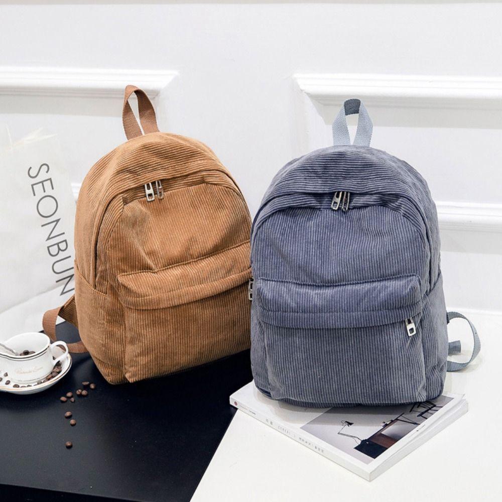 Fashion Large Capacity School Bag Lightweight Multiple Pocket Travel Bag Dacron Corduroy Design Striped Rucksack Teenagers