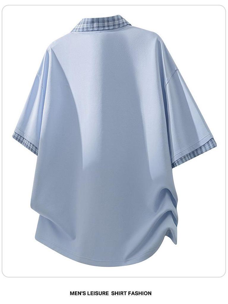 Men's Retro Faux Two-Piece Short-Sleeve Lapel T-Shirt