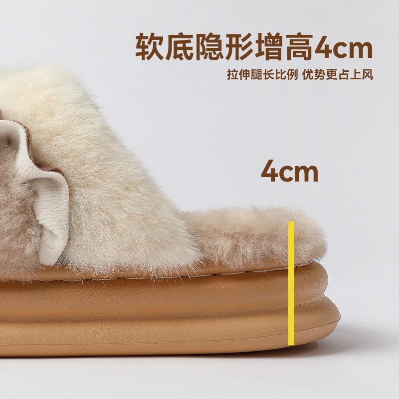 Bow Cotton Slippers Women's Autumn and Winter New Indoor Home Velvet Warm Thick Bottom Non-slip Cotton Drag Women