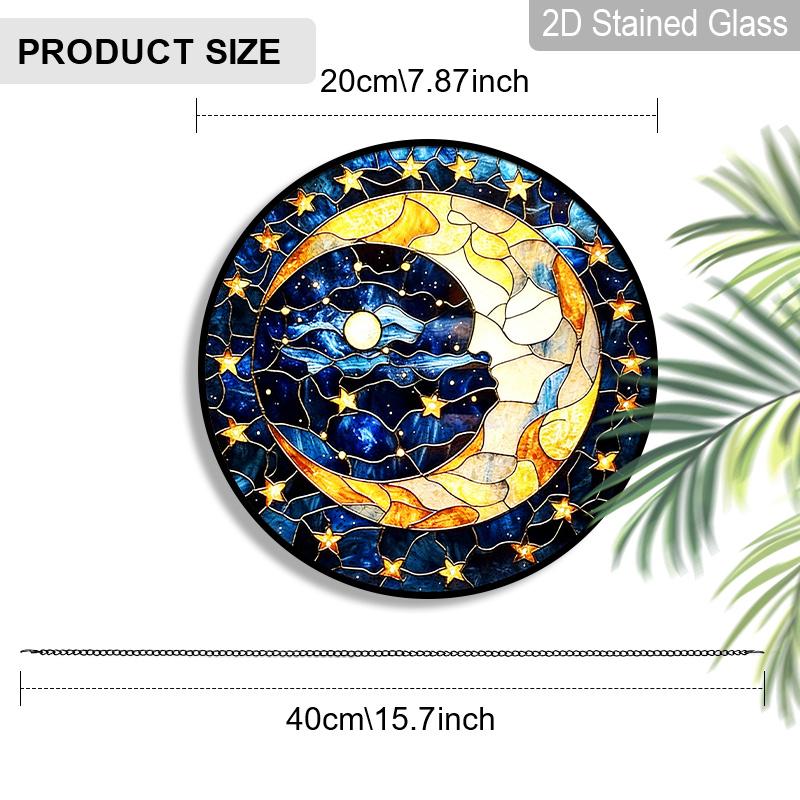 

Acrylic Crescent Moon and Starry Night Sky Suncatcher Stained Glass Effect Window Hanging Ornament Celestial Themed Gift for Home 20cm/7.87Inches