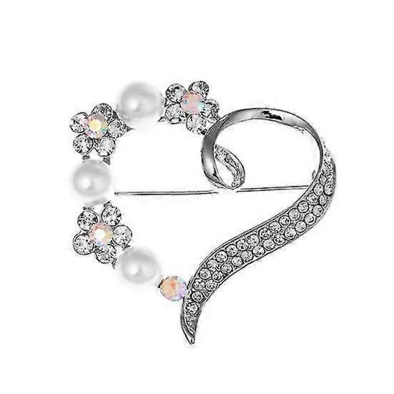 Heart Shaped Diamond Brooch Women'S Versatile Pearl Brooch Brooch