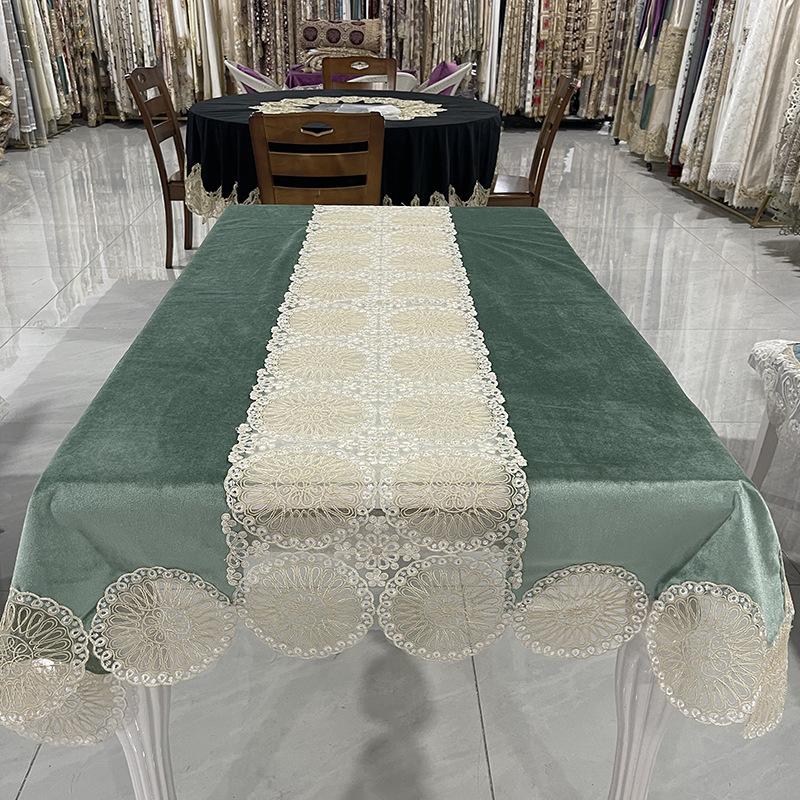 European Style Tablecloth Lace Mercerized Velvet Table Cloth Light Luxury Coffee Table Cloth Hollow High-Grade Tablecloth
