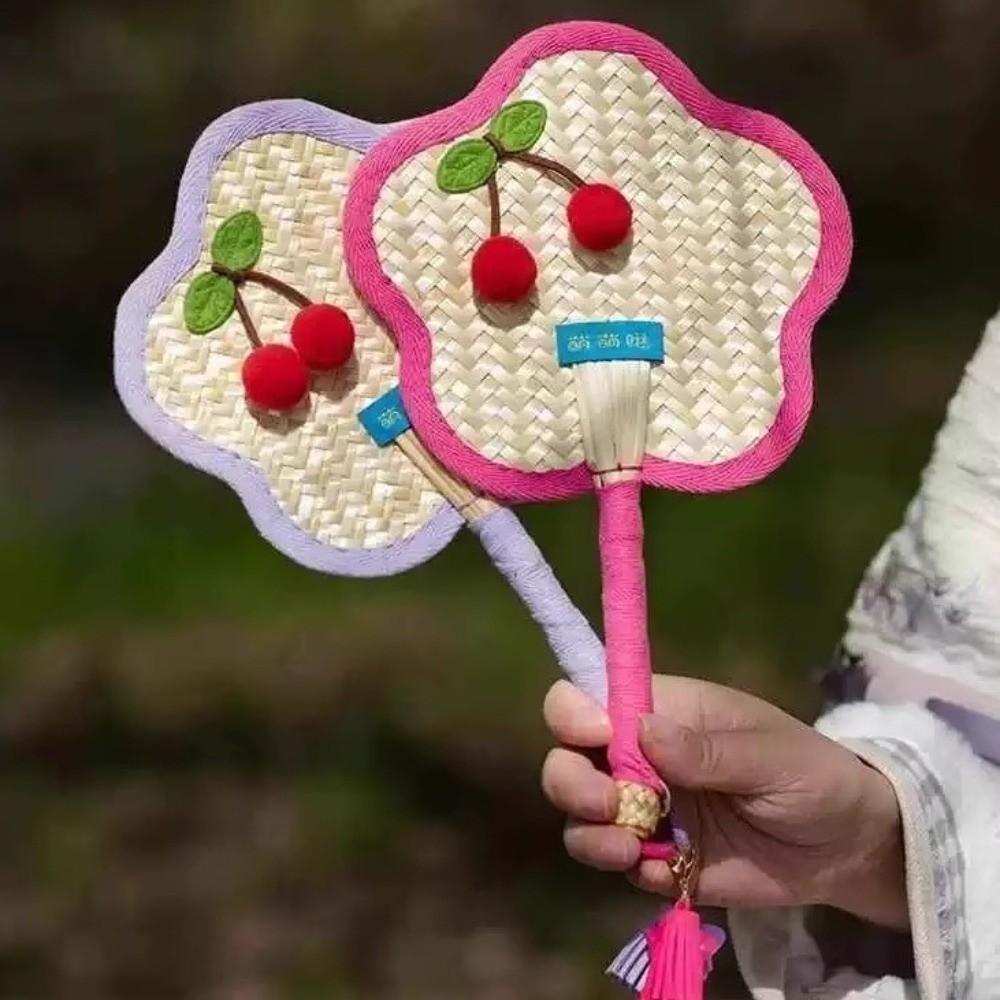 Vintage Portable Fan Flower Shaped Cooling Fan Creative Straw Fan Home Decor