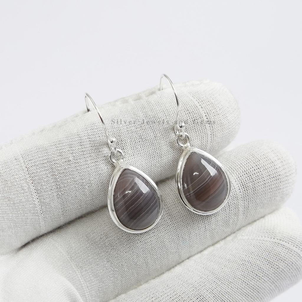 Natural Botswana Agate Earrings, Teardrop Agate Earrings, Handmade Earring, 925 Sterling Silver Anniversary Earrings, Gemstone Earrings