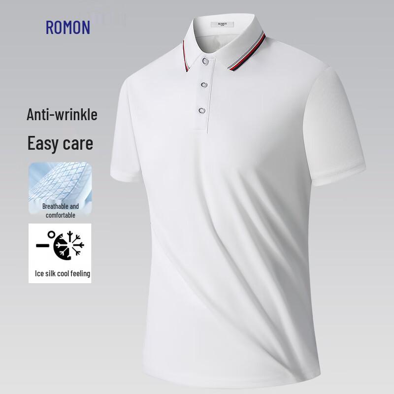 Romon Men's Anti-Wrinkle Ice Silk Short Sleeve Polo Shirt