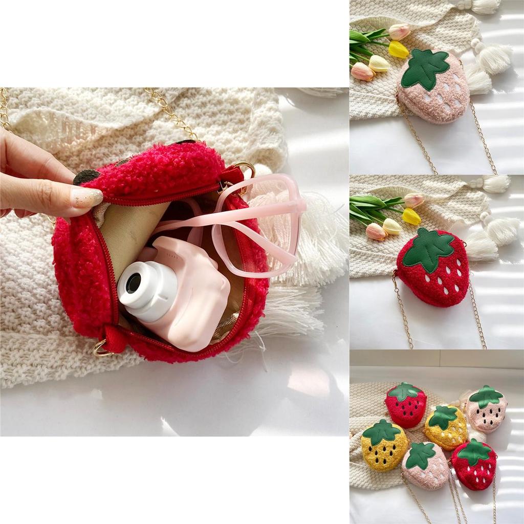Adorable Girls Plush Strawberry Chain Shoulder Bag 2023 New Korean Style Princess Accessory Coin Purse
